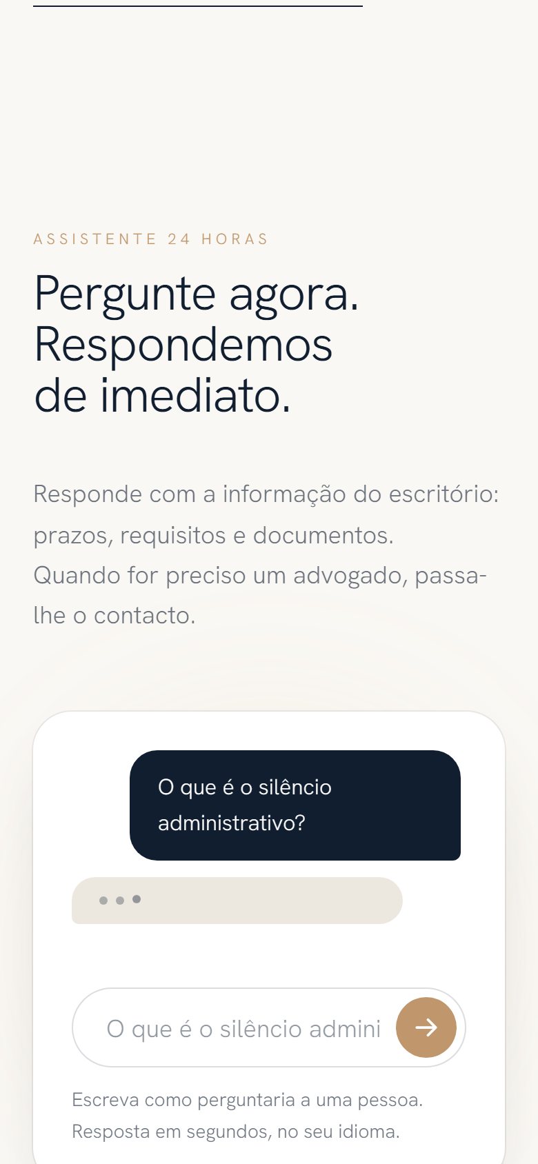 Law Firm in Portuguese — Website with an assistant for Brazilian and Portuguese clients, 2