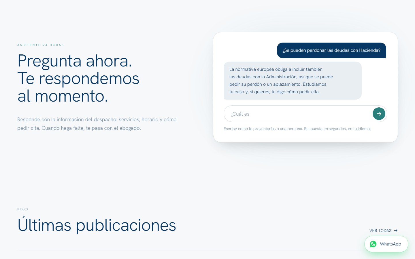 Abogado del deudor — Website with an assistant for debt-relief lawyers