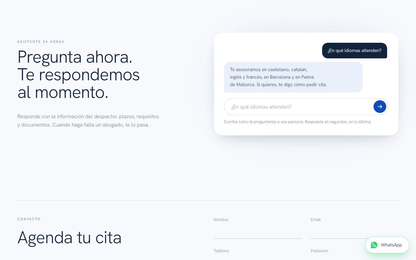 Miopciónlegal Abogados — Website with an assistant for immigration lawyers