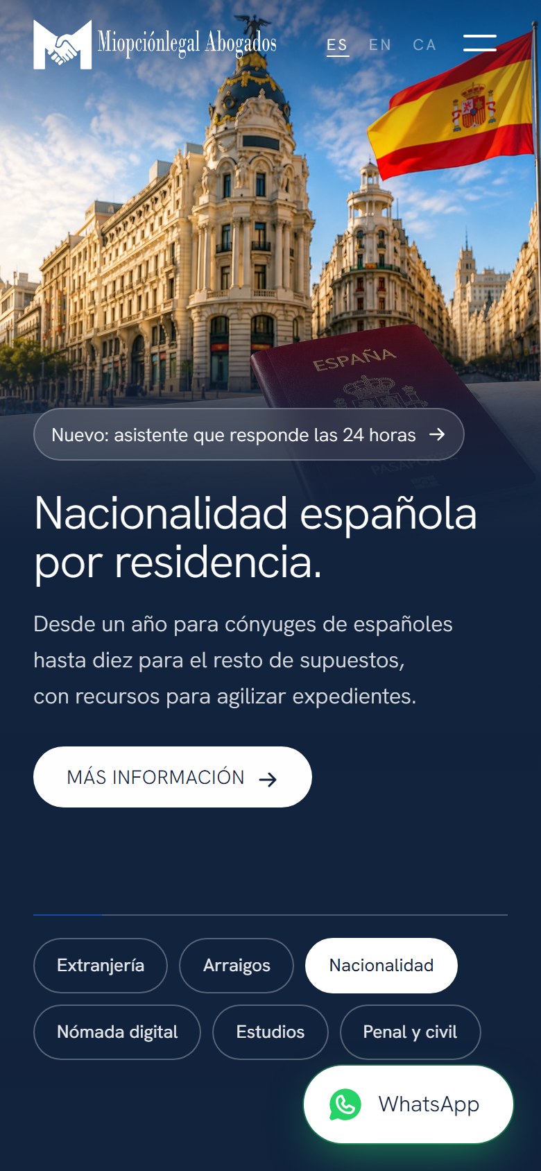 Miopciónlegal Abogados — Website with an assistant for immigration lawyers, 1