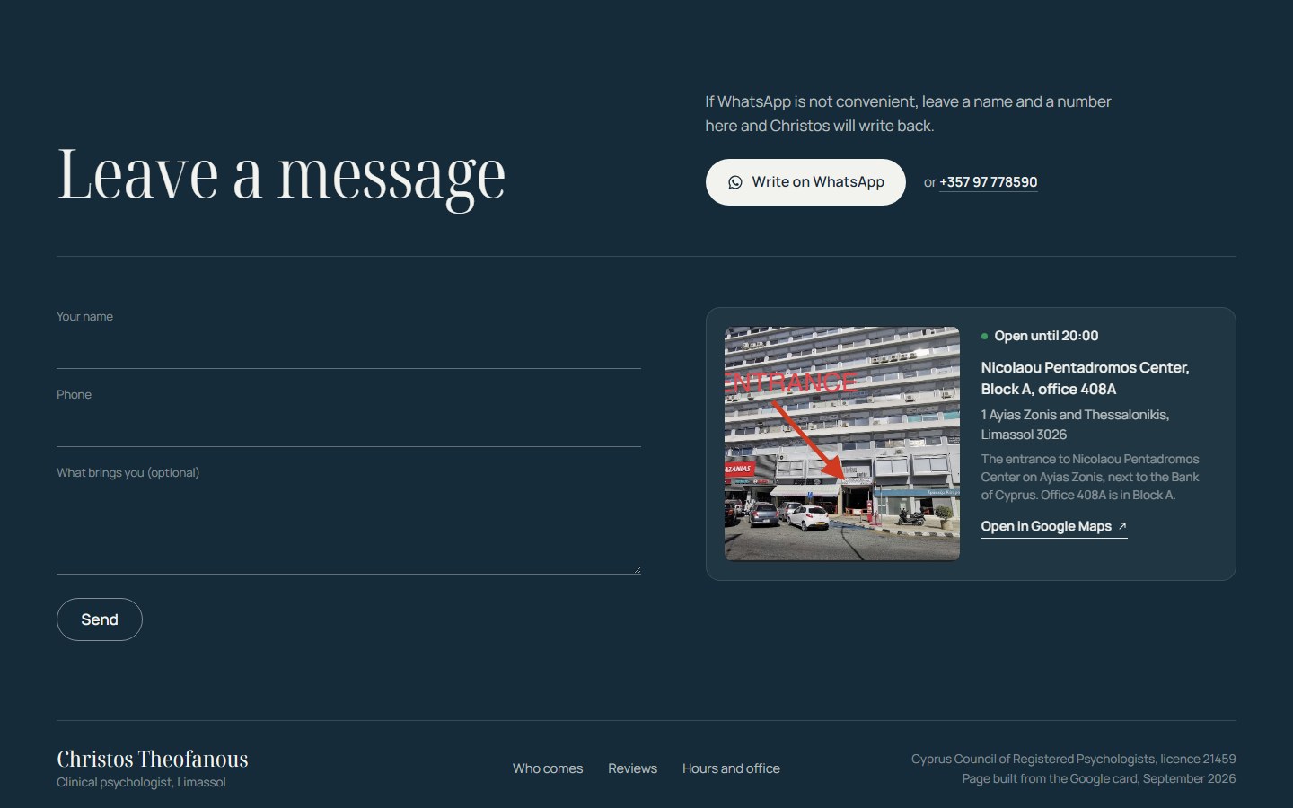 Christos Theofanous — Website for a clinical psychologist
