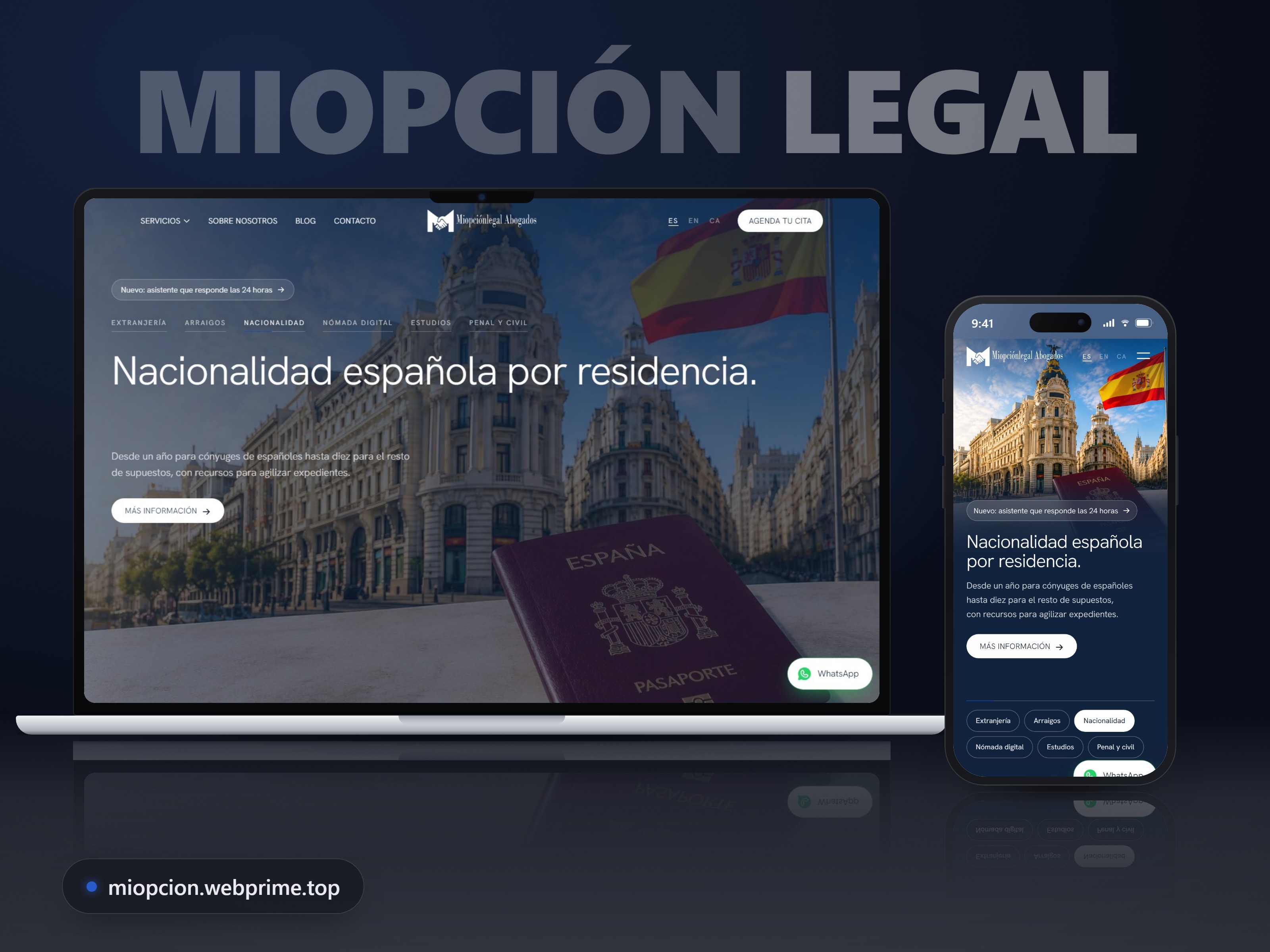 Miopciónlegal Abogados — Website with an assistant for immigration lawyers